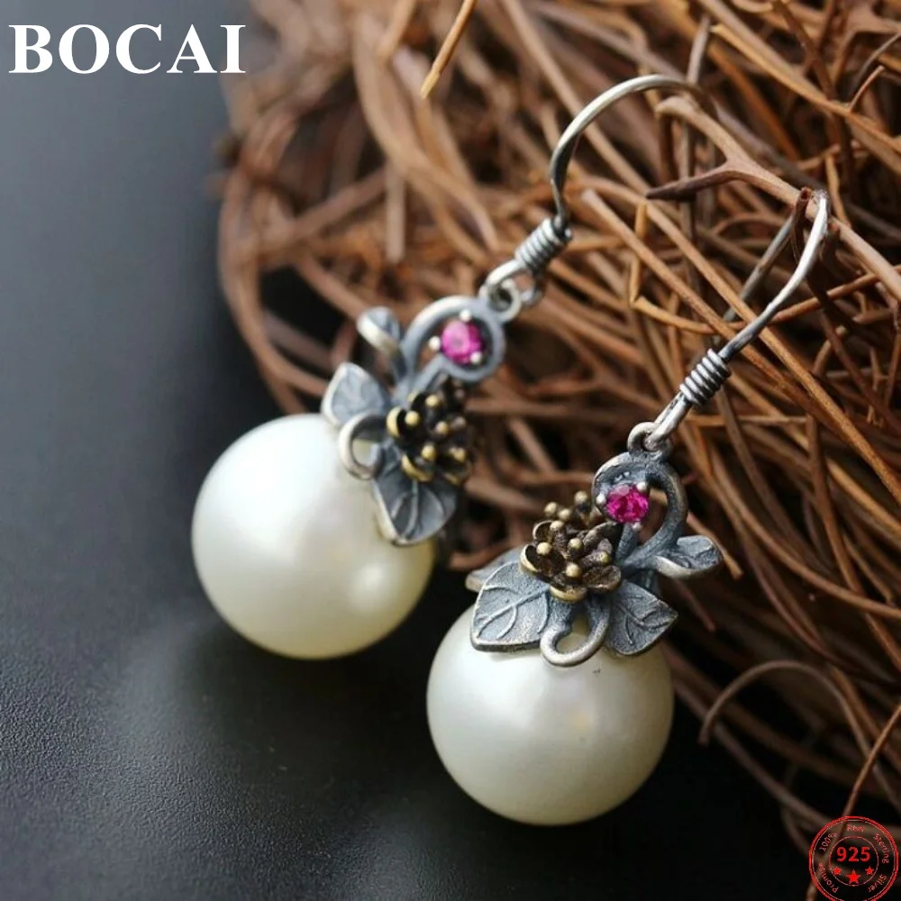 

BOCAI S925 серьги из стерлингового серебра для женщин, новая мода, пресноводный жемчуг, маленькие цветы, серьги-капли, ювелирные изделия, оптовая продажа