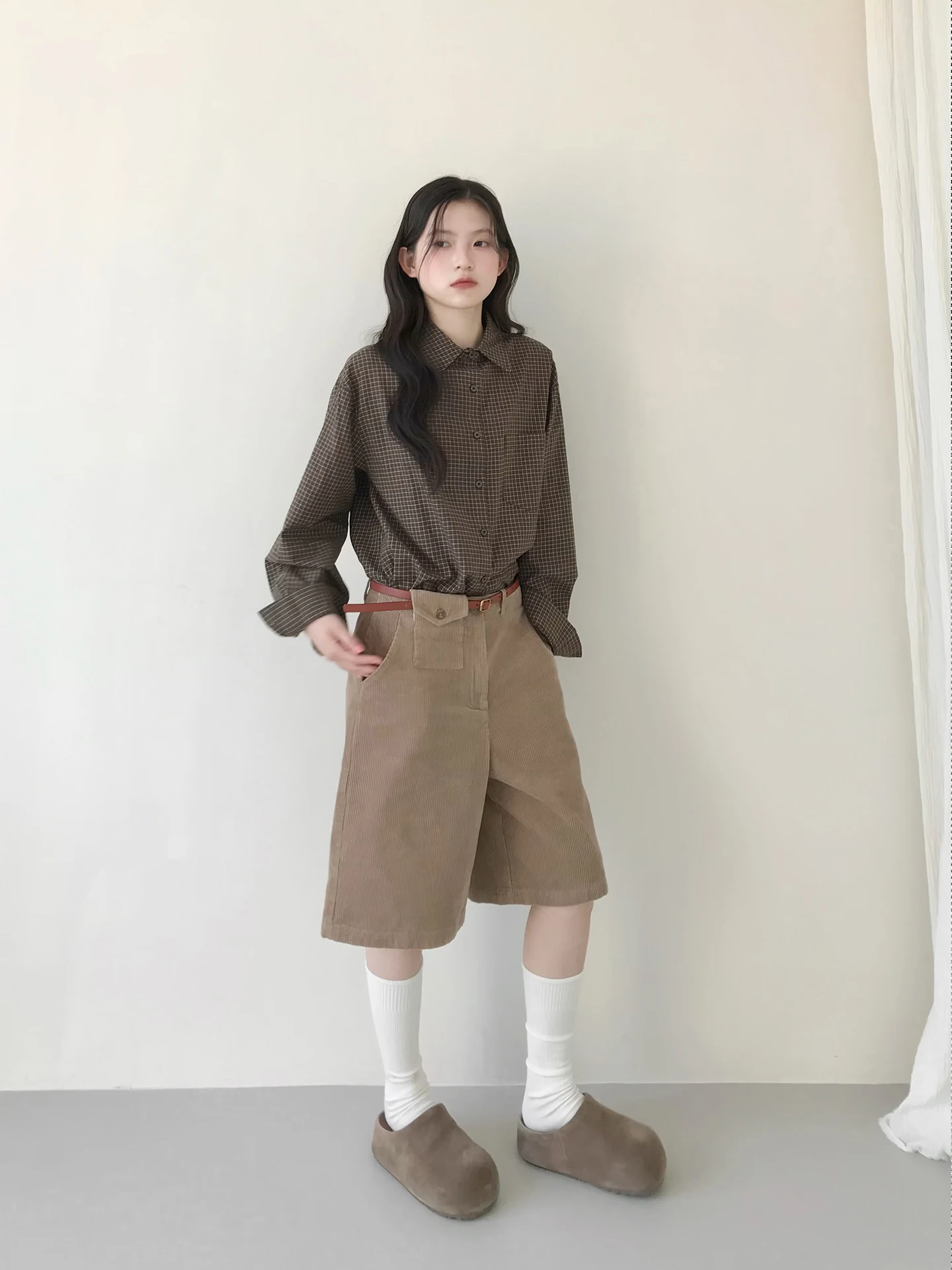 High Waist Corduroy Straight Leg  Bag Fashionable Slimming Five-Point Pants Versatile Casual Cotton Straight Leg Trousers