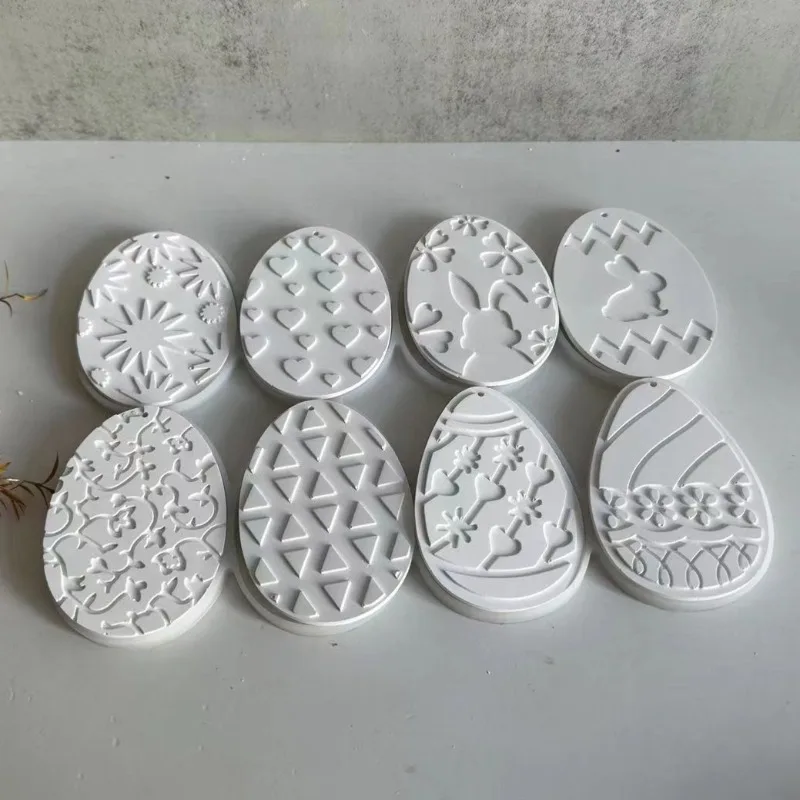 8 in 1 Easter Egg Silicone Mold Egg Bunny Pendant Tags Casting Molds Easter Eggs Hanging Ornament Concrete Mould Home Decor