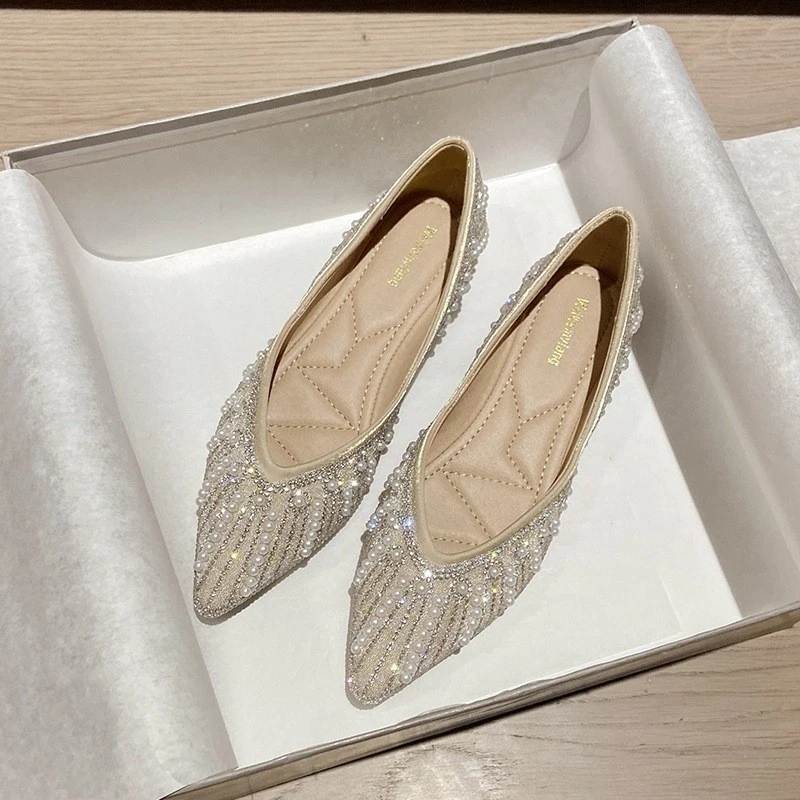 

Soft-soled pointed-toe flat women's summer rhinestone shallow shoes