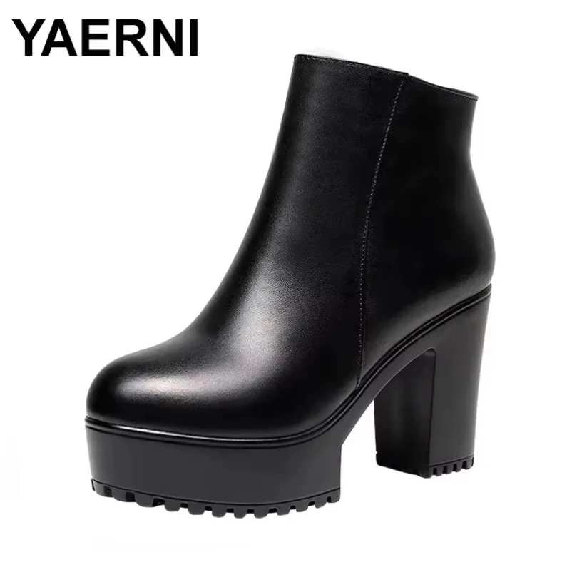 

2025 модные женские ботильоны из мягкой кожи с круглым носком, пикантные классические осенние ботинки на высоком каблуке-шпильке, черные туфли на толстой подошве