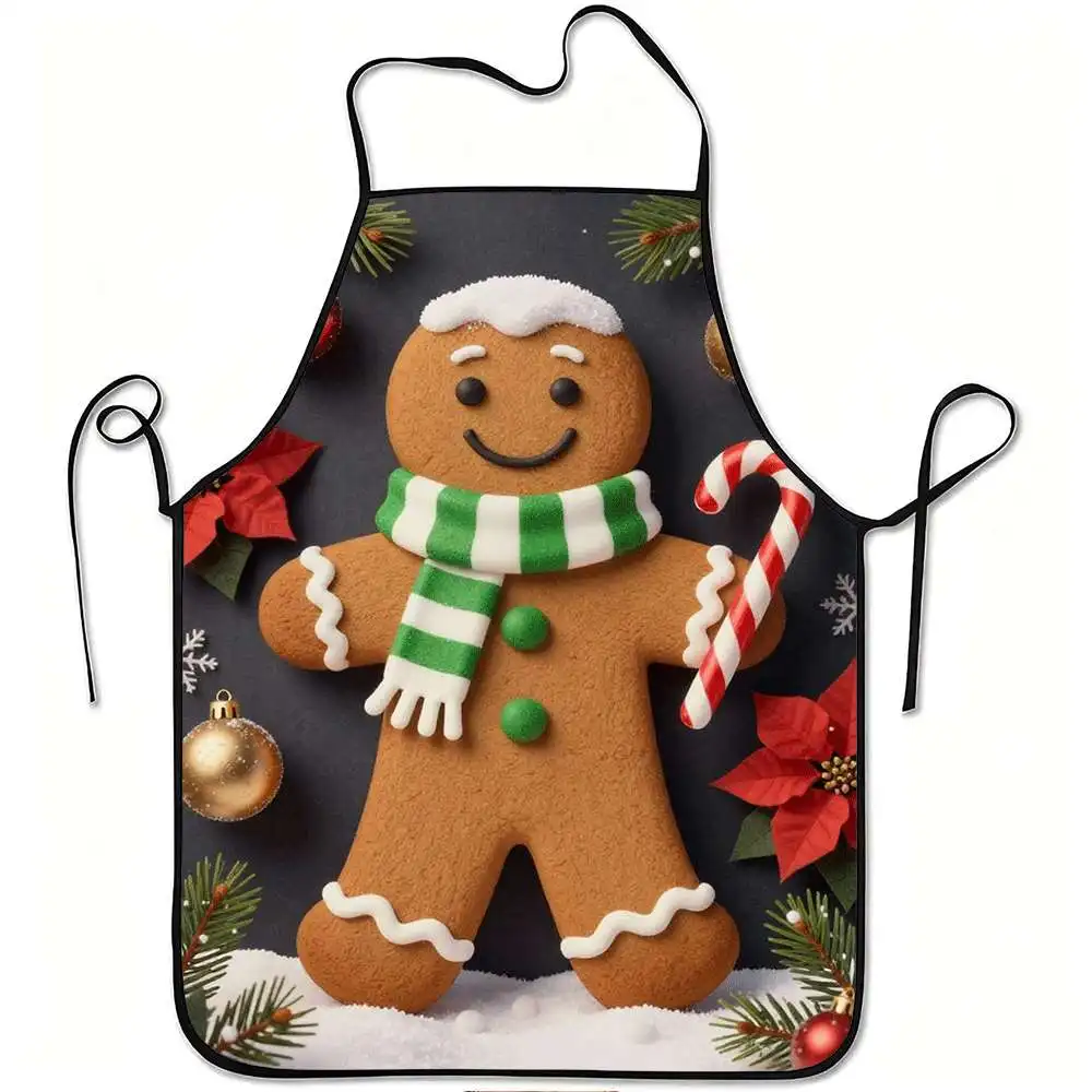 1pc Gingerbread Man Funny Print Apron, Polyester Material, for Kitchen Cooking, Gardening, Orchard Picking, Christmas Halloween