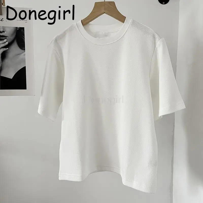 

Donegirl 2023New Women Five-part Sleeve Round Neck Solid Comfort Basic T-shirt Loose Casual Simple Commute Tops Female Chic Tees