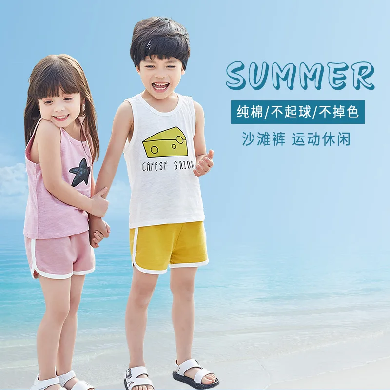 80-140 Cotton Shorts Summer Girls Boys Shorts Boys Swimming Trunks Candy Color Children's Shorts Kids Beach Clothing