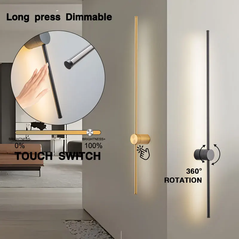 

Black Touch Switch Dimmable LED Wall Lamps Decor for Corridor 360° Rotation LED Wall Lights Interior Wall Sconce Lighting Copper