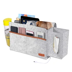 Bedroom Bedside Storage Pouch Organizer with Tissue Box Phone Felt Hanging Bag Sofa Large Capacity Basket Water Bottle Pocket