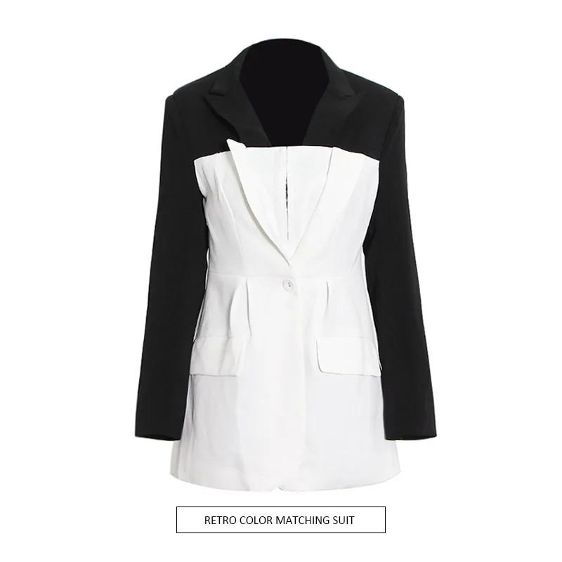 

Женский приталенный костюм на молнии, модный австралийский черный, белый цвет контрастного цвета, воротник с длинными рукавами, темперамент, новинка 2023 года