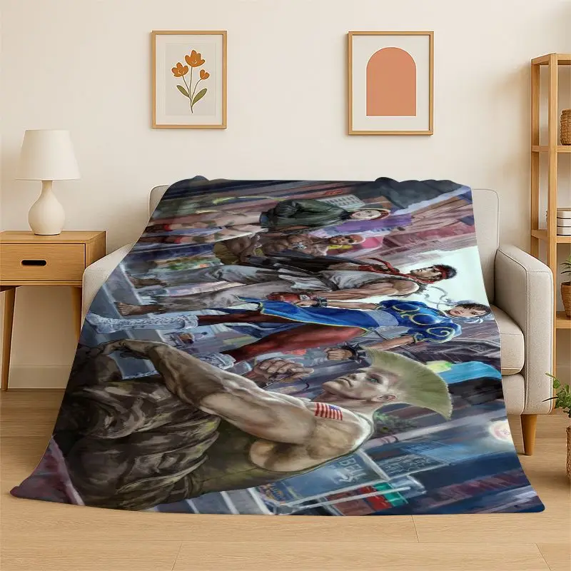 Retro Street Fighter Games Cartoon Flannel Blanket Soft Warm Throw Blanket for Bedroom Living Room Bed Travel Camping Picnic