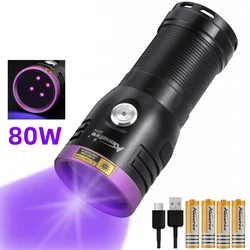 Alonefire SV74 80W UV Flashlight 365nm Ultraviolet Detector for Curing Glue Pet Urine Stains Bed Bug Scorpions Marker Checke