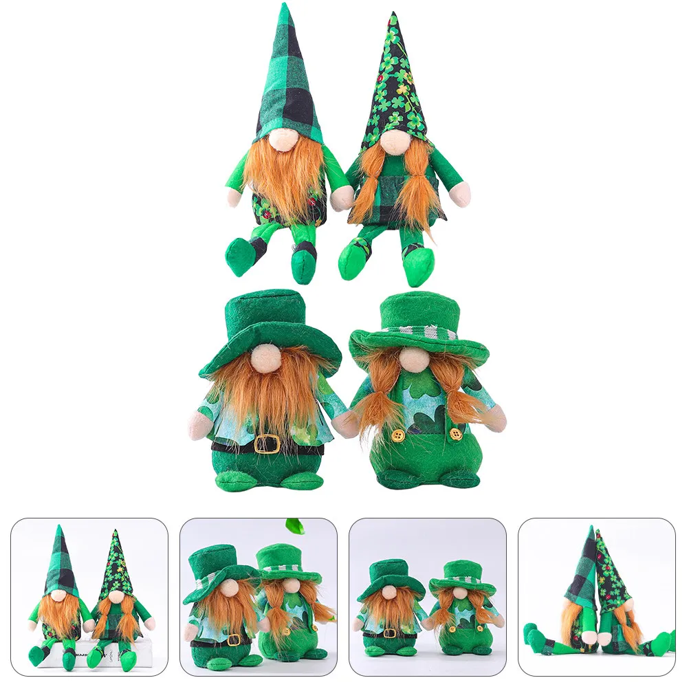 

4Pcs Festive Gnome for St Patrick's Day Premium Material Realistic Beard Adorable Cartoon Sitting Decor Desktop Party