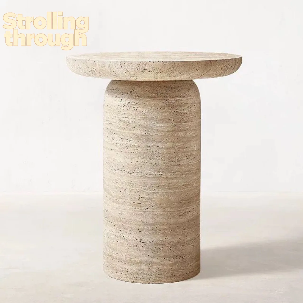 

Кофейный столик из натурального травертина для гостиной, круглый, креативный, необычной формы, кремового цвета, для небольшой квартиры, с эффектом тихого ветра.