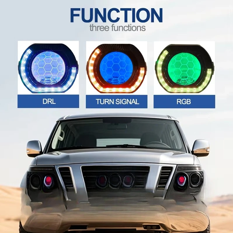 2.5 Inch Bi LED Projector Retrofit RGBW Kit Y61 S1-S3 Angry Eye Headlight Honeycomb Lens