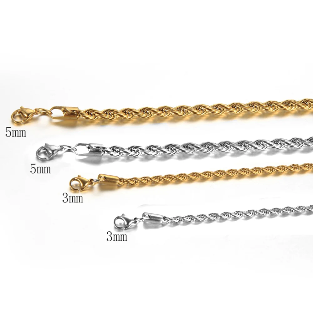 Vintage Twist Rope Link Chain Necklaces Gold Silver Color Stainless Steel Chain For Men Women Hip Hop Fashion Jewelry Gift