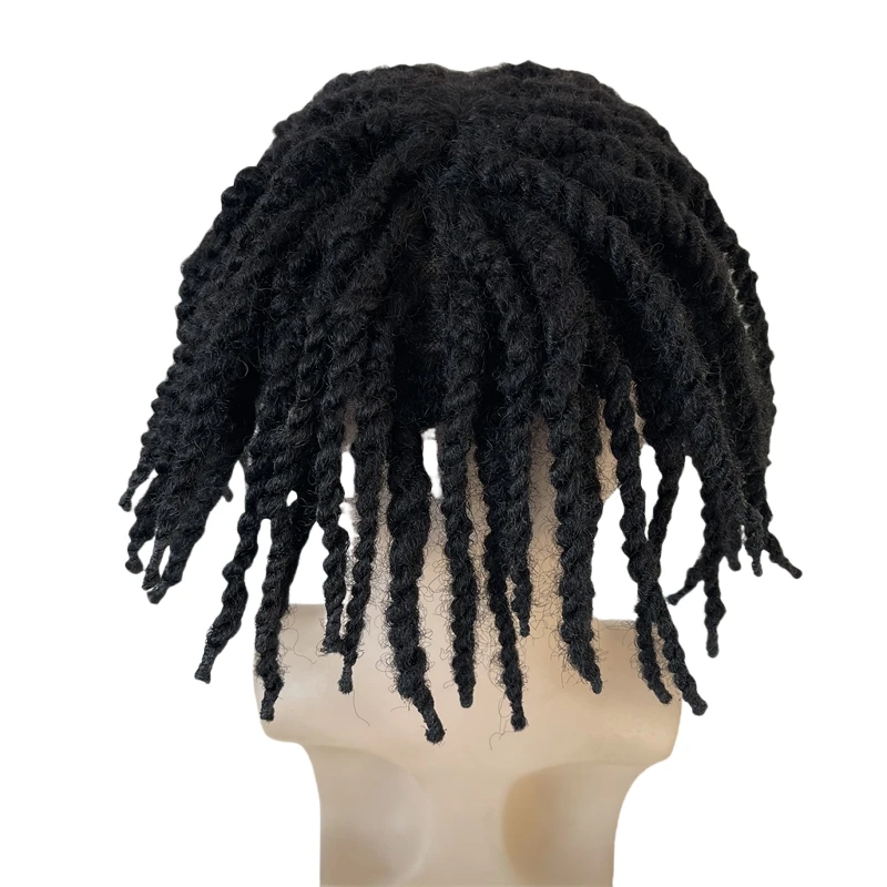 7-Zoll-Toupet aus brasilianischem Echthaar mit Afro-Twist-Zöpfen, volle Spitzeneinheit für schwarze Männer