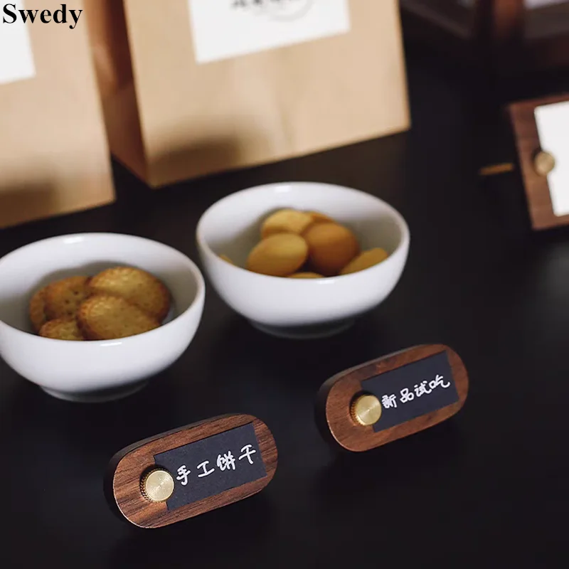 5 Pieces 65x30mm Wood Price Paper Tags Cake Bread Small Price Label Card Holder Display Stand Wooden Name Card Label Sign Holder