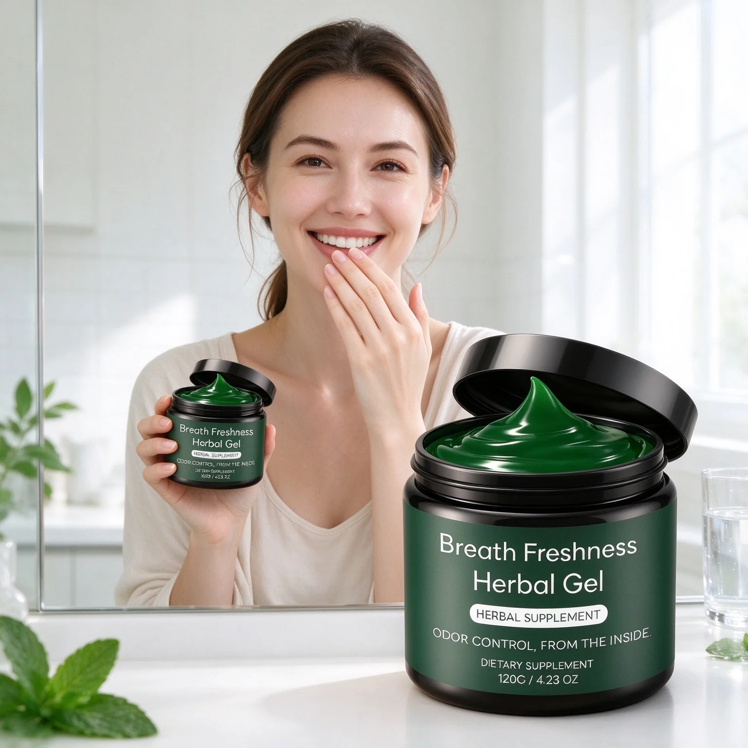 Breath Freshness Herbal Gel Supplement Natural Mint Flavor Cooling Freshes Breath Odor Control Balances Gut Gentle Oral Care Gel