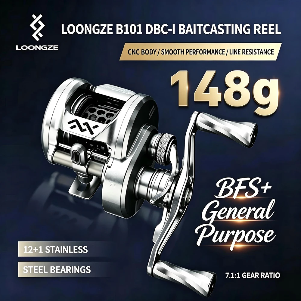 Loongze Airlite B100/B101DBC-I Series BFS Baitcasting Reel All-Metal Electromagnetic Brake System for Bait Finesse Fishing