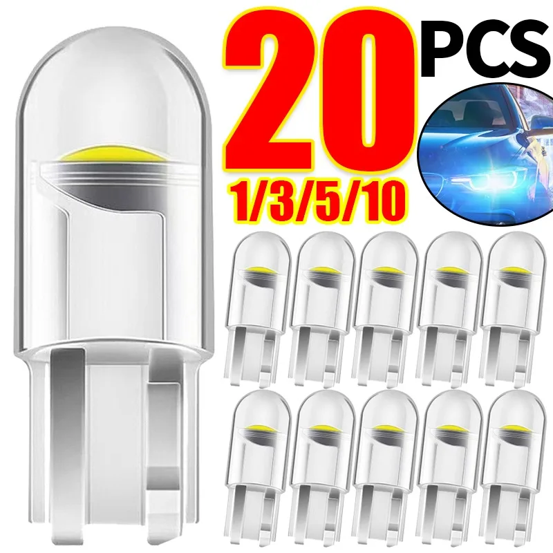 20~1 SZT. Żarówki LED W5W T10 COB Szklane 6000K Białe Samochodowe Lampki Tablicy Rejestracyjnej, Lampki Wewnętrzne, Lampki do Czytania, DRL, Styl Żarówki 12V