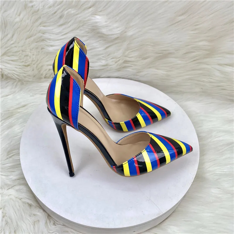 Keshangjia 12cm Color Heels Zebra Stripe Pattern Wedding Shoes Women Colorized High Heel Pumps Banquet Shoes Size33-46