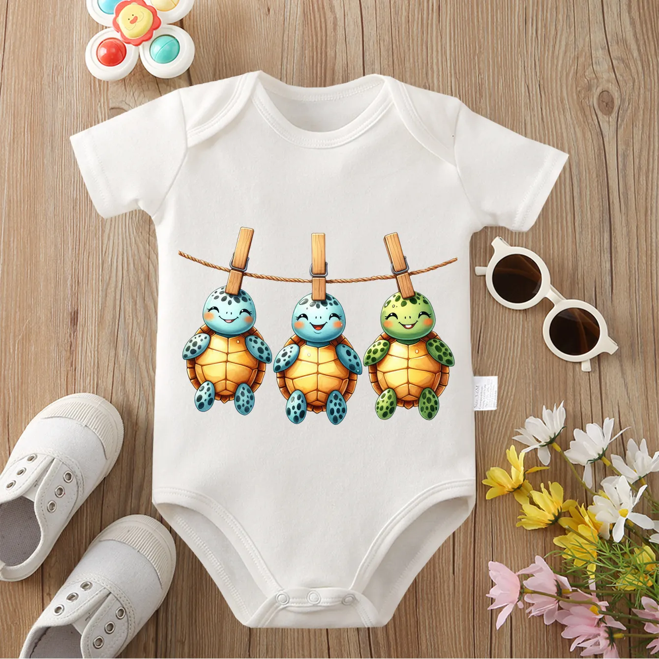 

Let's Sunbathe Together Toy Turtle Cloths 100% Cotton Comfortable Onesie Bodysuit for Baby Jumpsuit for 0 To 12 Months Newborn