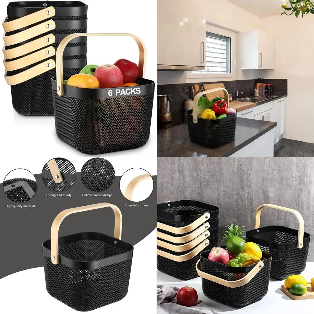 

6 шт. пластиковая сетчатая корзина для хранения с ручкой 9,8 x 10,2 x 7,1 дюйма, садовая корзина для хранения урожая, многофункциональная подвесная корзина для хранения