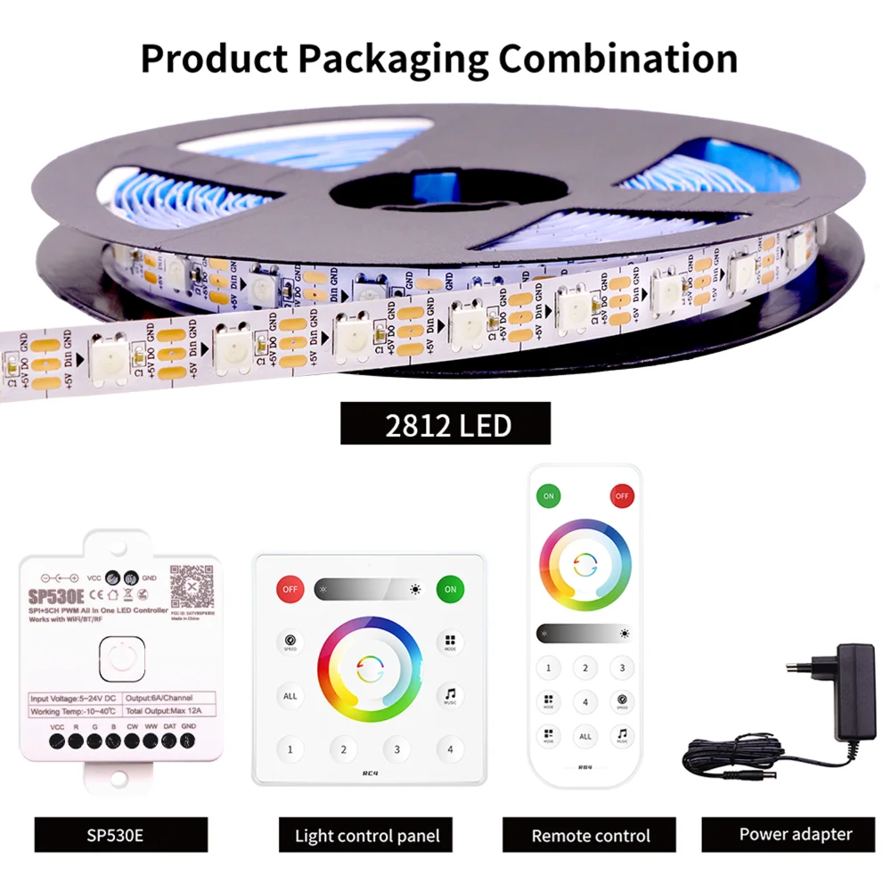 Led 스트립 WS2812B SP530E 블루투스 2.4G 컨트롤러 세트 30/60/144 IC 픽셀/m RGB 개별적으로 주소 지정이 가능한 LED 조명 키트 DC5V LED
