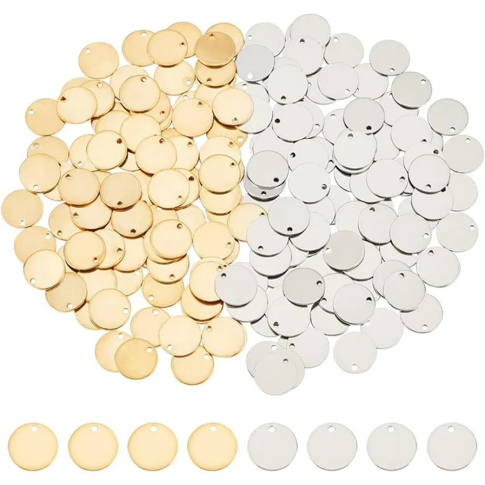 Pequeno em branco Stamping Charms, aço inoxidável Coin Disc, Flat Round, Bulk, 2 cores, vários tamanhos