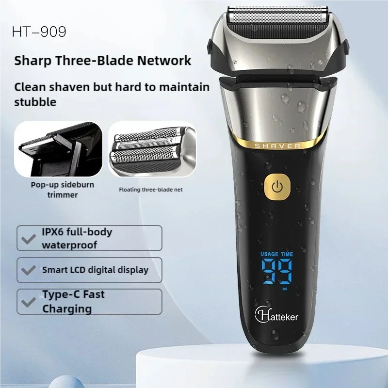 FK608 Men's Electric Shaver 3-Blade Razor Sideburn Trimmer Electric Reciprocating Shaver Beard Trimmer with Smart Display