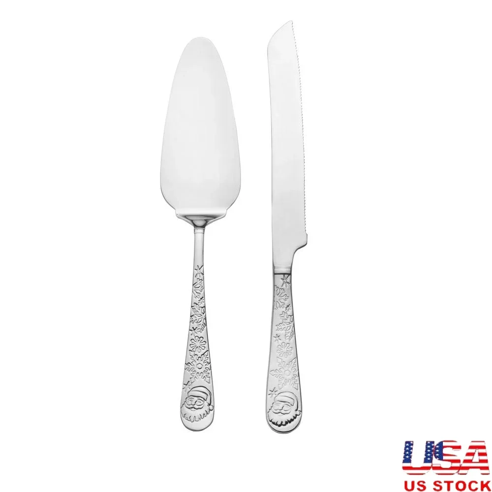 

Stainless Steel Santa Dessert Serving Set Pie Cake Knife Server Holiday Celebration Durable Dishwasher Safe Snowflake Design
