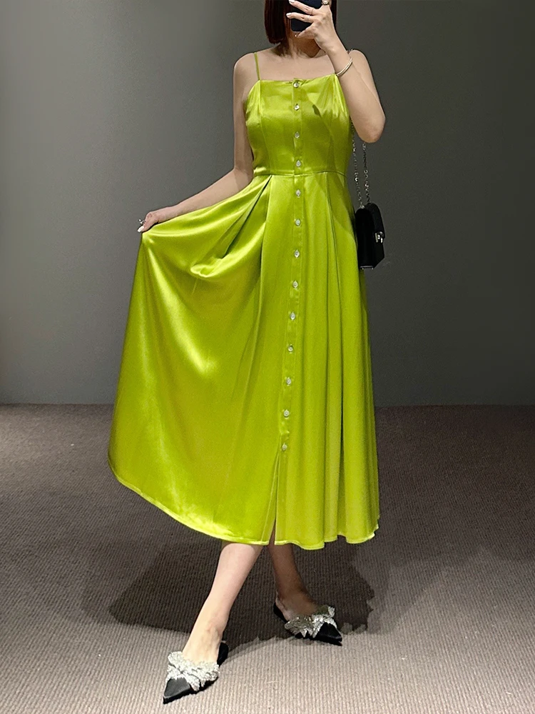 

Шелковое атласное платье Ele Annmon для пляжного отдыха, женское летнее повседневное платье-макси