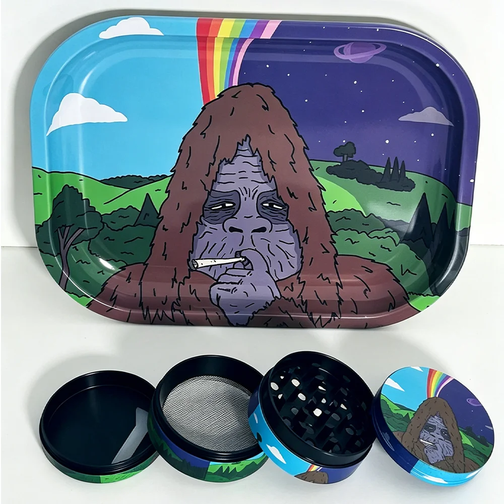 Metal Rolling Tray & Herb Grinder Set, Cute Cherry & Spider Web Pattern Smoking Accessories Kit