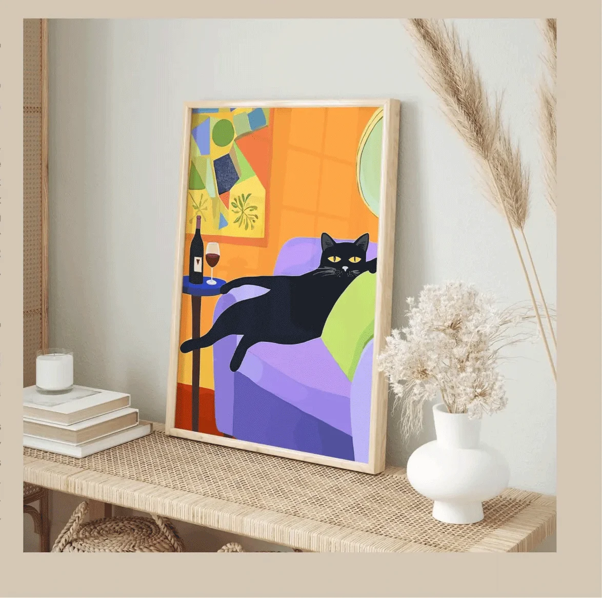 Retro Hitam Kucing Anggur Seni Dinding Bar Keranjang Dekorasi Koktail Seni Bar Anggur Dekorasi Vintage Abad Pertengahan Kucing Hitam Cetak Seni Dinding Eklektif F