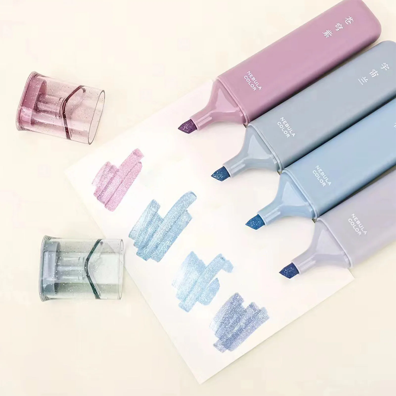 4pcs Highlighters Drawing Pens Flexible Nebula Color Glitter Highlighter Suitable for Planners Diaries Notes DIN889 image 4