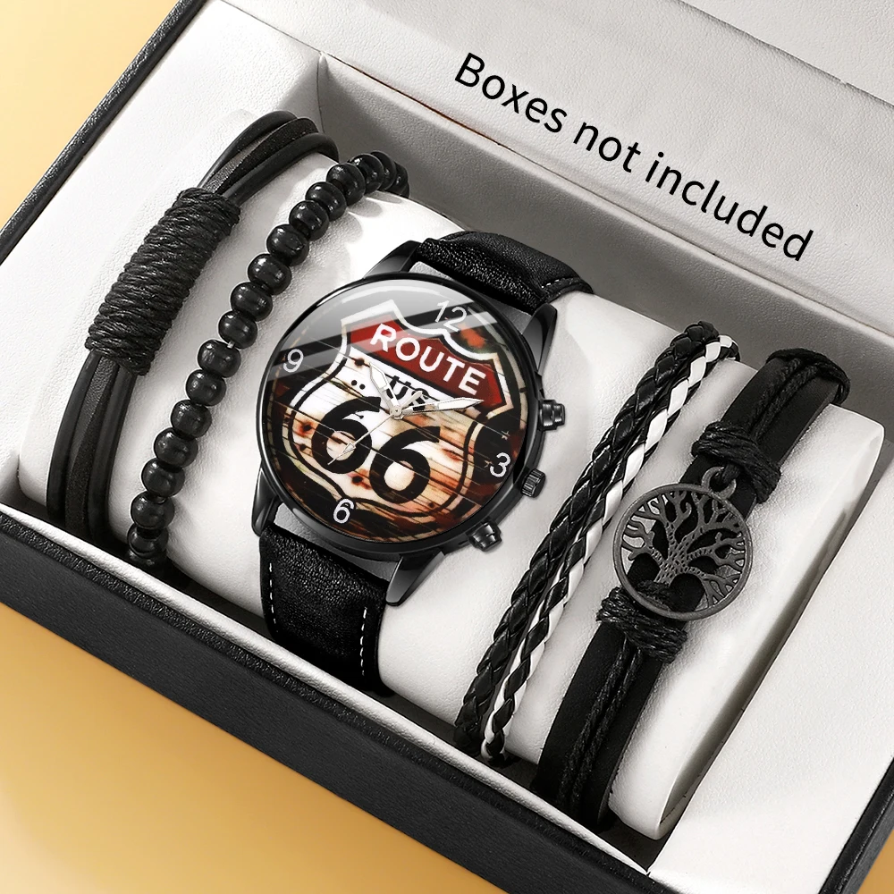 5-piece men's popular watch and bracelet jewelry set, quartz watch combination, latest model, the choice of fashion enthusiasts