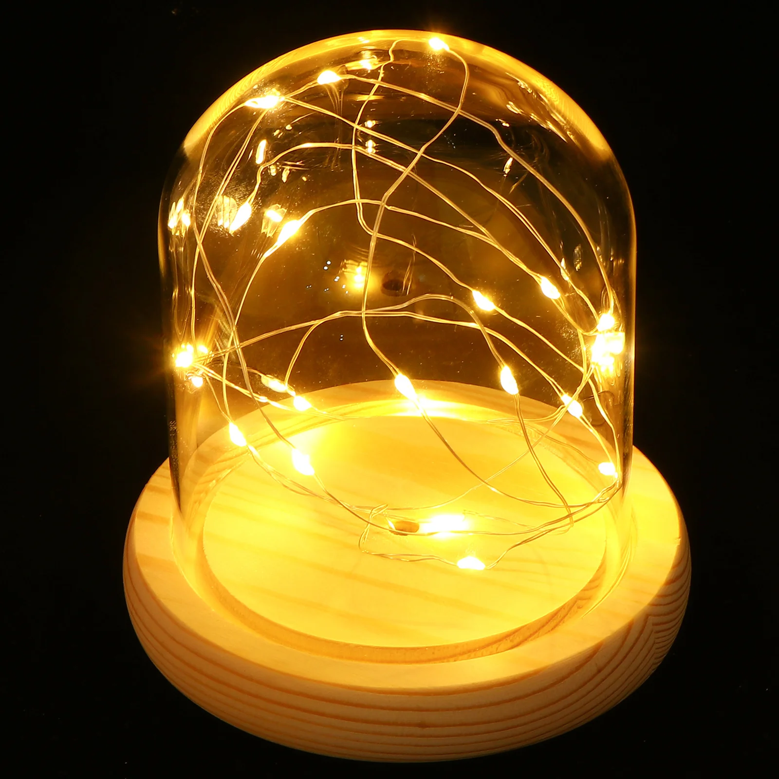 

Led Powered Wooden Base Glass Dome Led Lights Glass Dome Table Lamp For Home Party Decoration Gift