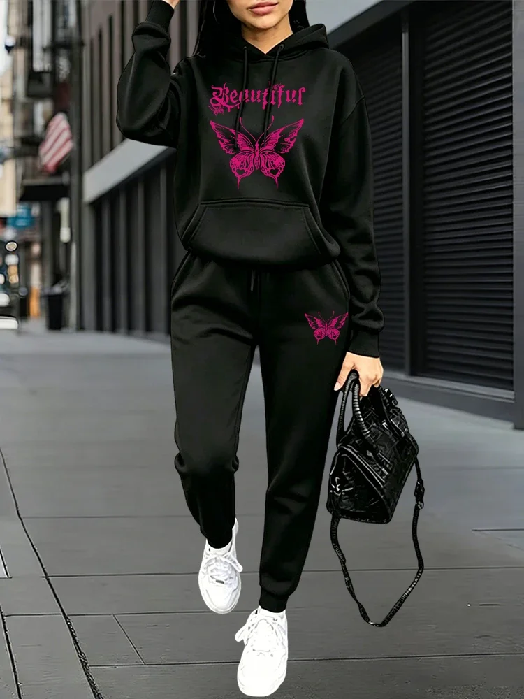 Women's Outfits Casual Hooded Sweatshirt Sweatpants 2 Pcs Suit Outdoors Sports Jogging Tracksuit Clothes AutumnWinter Pants Sets