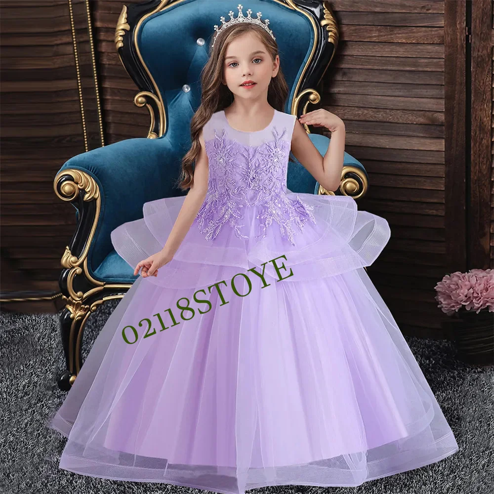 

Simple White Flower Girl Dress Sparkling Pearls Beading For Wedding 2023 Princess A-Line Lace Long Sleeves First Communion Gown