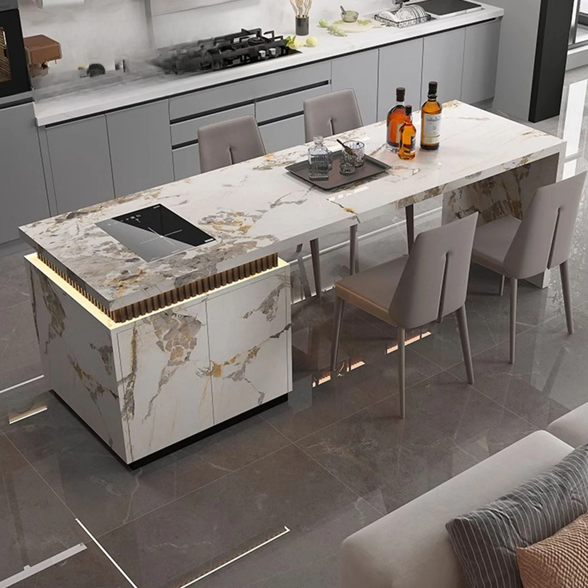 Household rock slab medium to table cabinet guide table open dining table integrated rock slab kitchen