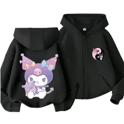 Sanrio Kuromi Kids Zipper Hoodie Cartoon Print Autumn/Winter Long-sleeved Sweatshirt Casual Top For Boy And Girl Outdoor Jackets