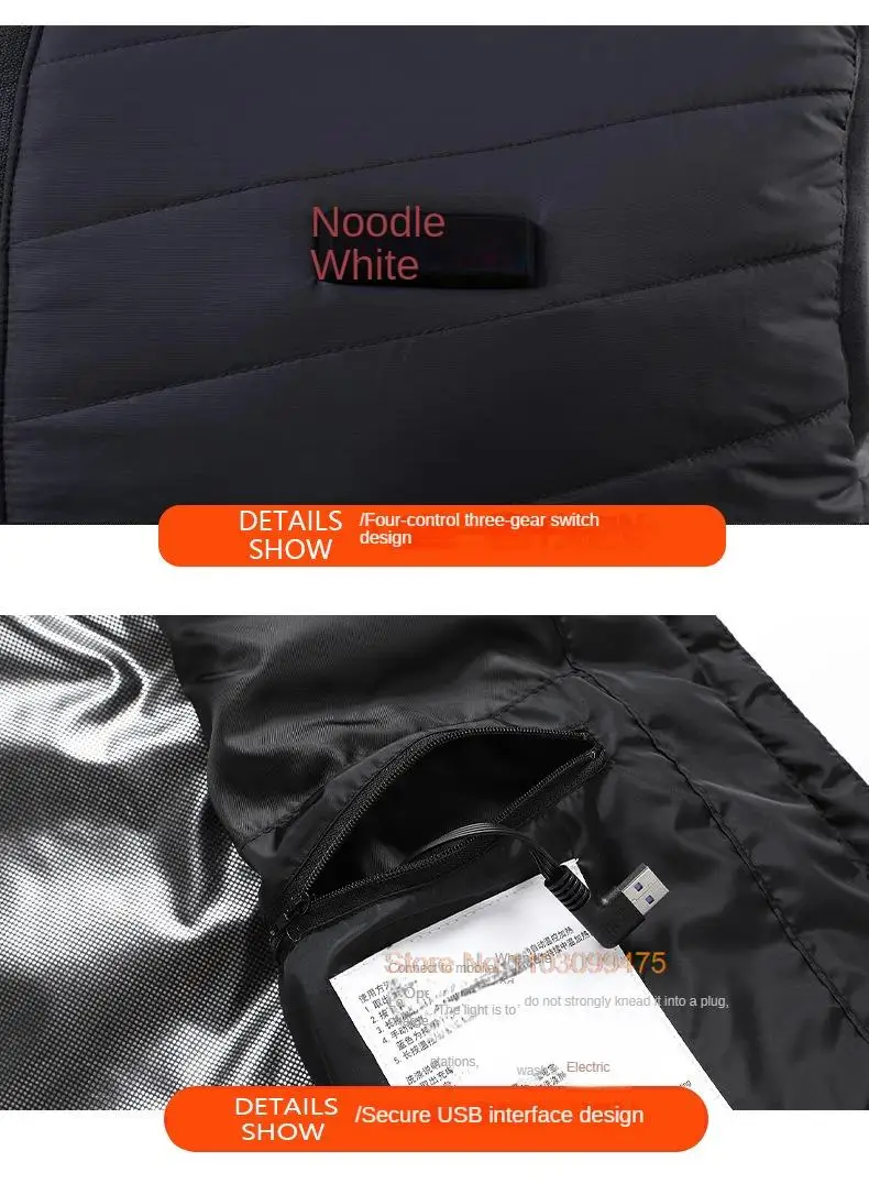 2–21 Bereiche selbsterhitzende Weste USB wiederaufladbare beheizte Jacke Winter Herren Damen Thermounterwäsche Heizweste Wandern Skifahren Mantel – Detail 2