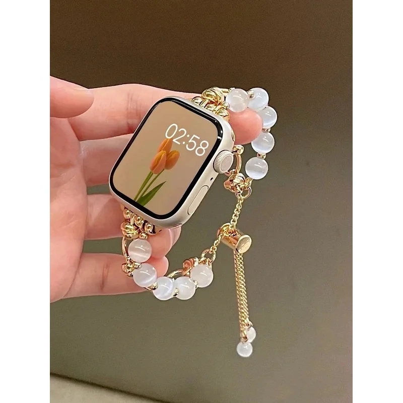 

Новый ремешок с металлическими бусинами для Apple Watch, ремешок для женщин, 38 мм, 40 мм, 41 мм, 42 мм, 44 мм, 45 мм, 46 мм, 49 мм