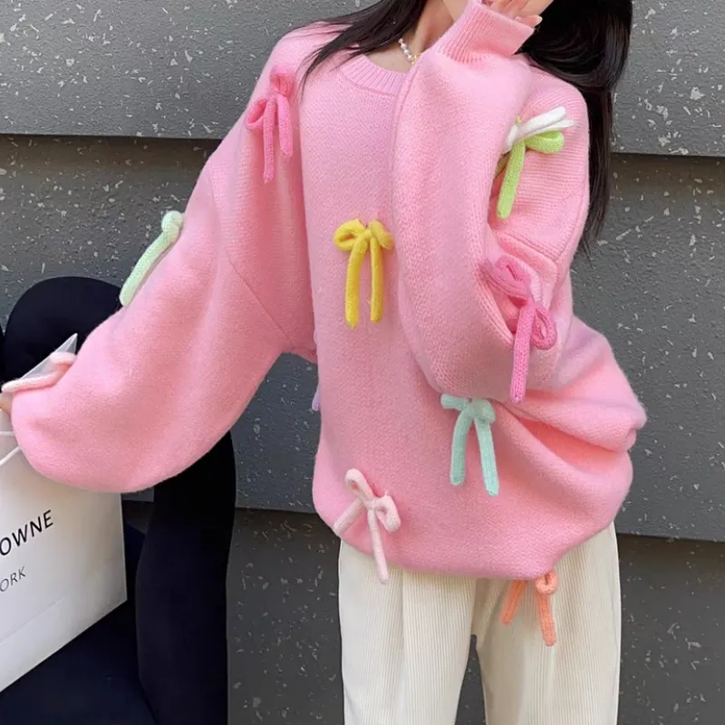 Fashion Baby Girl Princess Cotton Bow Sweater Toddler Child Teens Knitted Pullover Long Sleeve Spring Autumn Baby Clothes 5-16Y