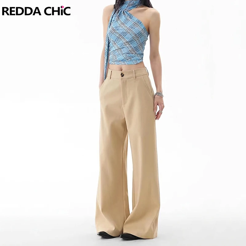 

Женские рабочие брюки REDDACHiC цвета хаки, однотонные, для офиса и школы, с высокой талией, свободного кроя, повседневные, широкие, в стиле палаццо, минималистичная одежда