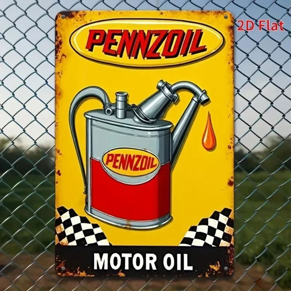 [2D Flat] Vintage Pennzoil Motor Oil Metal Sign, Retro Iron Wall Art, Durable Garage Decor for Man Cave, Bar, Restaurant, Home