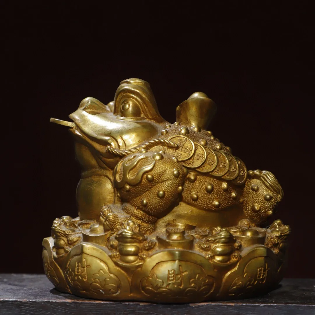 Sapo dorado de cobre puro, adorno de la suerte, sapo de cigarra dorado de tres patas, muebles para el hogar, sala de estar, entrada, decoración de gabinete de vino