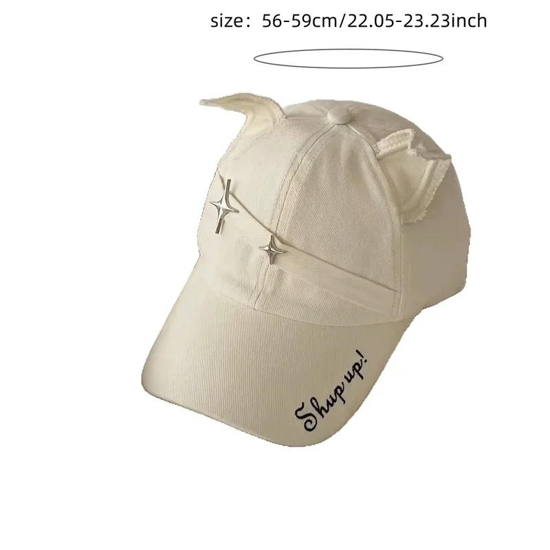 Designer Style Black And White Cat Ear Rivet Baseball Cap Street Subculture Embroidered Letter Statement Dad Hat