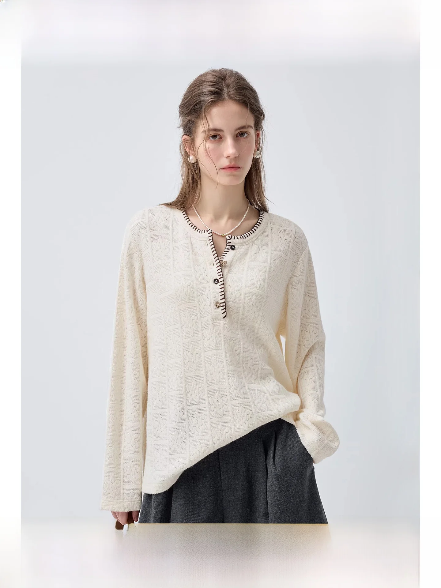 

Lazy Casual Knitwear for plus Size Women Spring New Sle Breathable Comfortable Stand Fit Long Sve round Ne Top