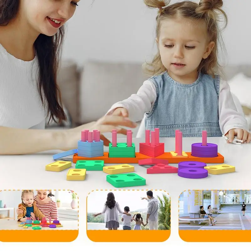 Classificação empilhamento brinquedos forma classificador e empilhador brinquedo de silicone empilhamento & correspondência forma empilhador haste pré-escolar aprendizagem brinquedos para