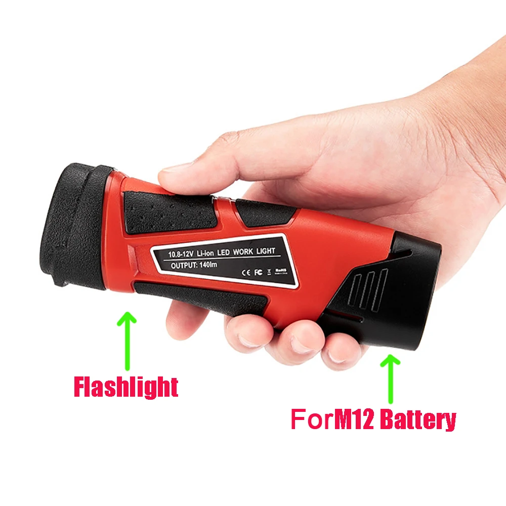 Portable Worning Light Working Lamp Flashlight Torch LED Light for Milwaukee 10.8V 12V for M12 Lithium Ion Battery