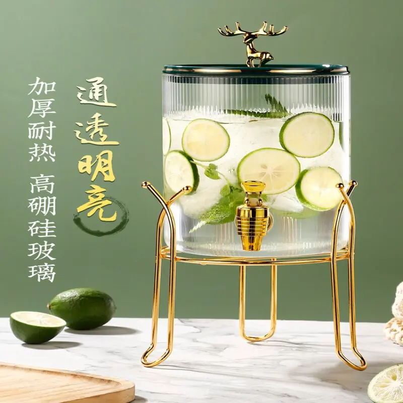Barrel Glass Beer Beverage Self-Service Fruit Teas Cocktail Container with Faucet Wine Fermentation Jar Large Capacity